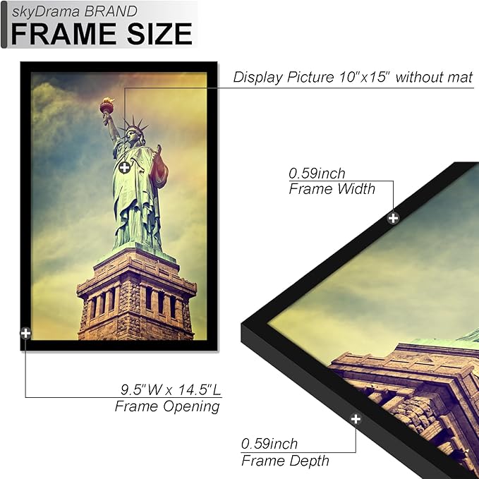 100% Solid Wood 10x15 Picture Frame, Black Frame for 10 x 15 Inch Picture Poster Photo, Light Weight 10 by 15 HQ Matte Black Frame for Wall - 1 Pack/Black/10 x15
