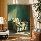 Framed Funny Leopard Canvas Wall Art, Vintage Sleeping Cheetah on Sofa Pictures Wall Decor, Eclectic Animal Paintings Canvas Prints Whimsical Home Decor for Living Room Bedroom 12x16 inch