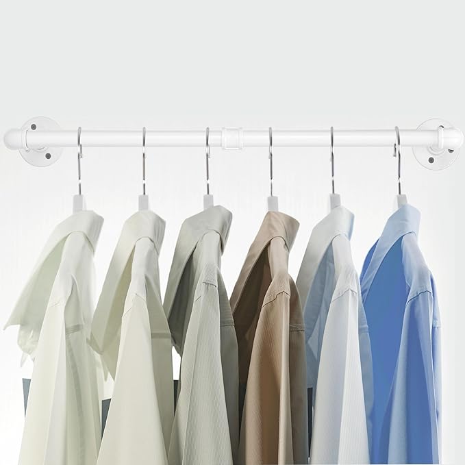 WEBI Clothing Rack Wall Mount,32" Industrial Pipe Clothes Rack for Hanging Clothes,Heavy Duty Iron Garment Rack Bar,Retail Display Clothes Rod for Closet,Laundry Room,White,2 Packs