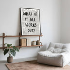 Framed What If It All Works Out Wall Art Black and White Retro Newspaper Poster Positive Motivational Canvas Print Painting Inspirational Quote Picture Wall Decor for Office Home Bedroom 16x24inch