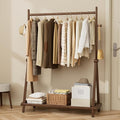 Solid Wood Clothes Rack,Freestanding Garment Rack & Coat Tree,Extra-Long 39.38" Hanging Rod, Double Storage Shelves for Bedroom, Entryway, Hallway