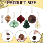 Soulchen 24 Pcs Christmas Paper Honeycomb Ornaments 3D Mini Honeycombs Lantern Vintage Christmas Hanging Ornaments Party Decorations for Xmas Tree Home New Year Decor