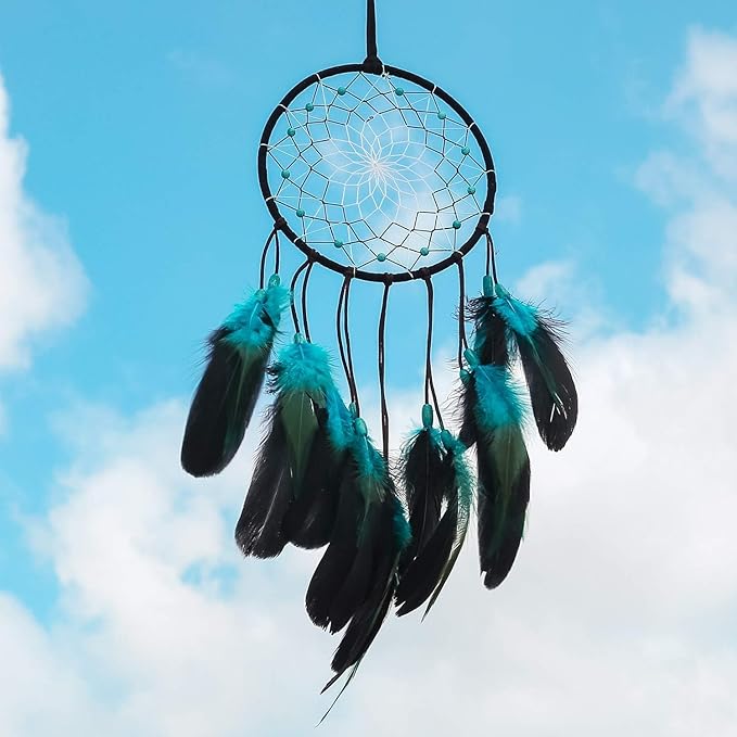 Dream Catcher Handmade Blue Feather Dreamcatchers Wall Hanging Ornament for Kids Home Decoration Girl Bedroom Craft Gift