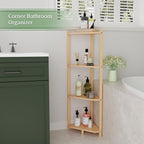 Wisuce Corner Shelf, 100% Real Bamboo Shower Corner Shelves Free Standing Shelf Storage Organizer for Bathroom Living Room Kitchen (Natural, 4 Tier)