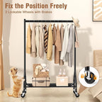 EAGMAK Heavy Duty Clothes Rack Load 420 LBS, Rolling Garment Rack with Lockable Wheels, Standing Metal Clothing Rack with Shelves, Portable Wardrobe Sturdy Coat Rack for Hanging Clothes (Black)