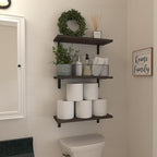 WOPITUES Wood Floating Shelves Set of 6, Shelves for Wall Decor, Farmhouse Shelf for Bedroom, Bathroom Storage Shelves, Book Shelves for Living Room, Dark Brown