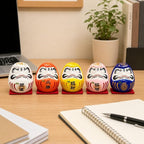LOGOFUN 5PCS Small Daruma Figurine Japanese Daruma Doll Set Ceramic Good Luck Daruma Statue for Indoor Home Car Desktop Decor - No Eyes 4.5CM