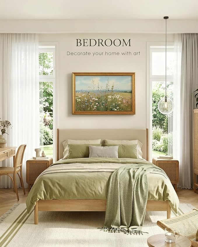 VIYYIEA Vintage Large Framed Wall Art for Living Room, Landscape Canvas Prints Home Decor, Oil Painting Picture, Bedroom Wall Decor Gifts for Friends or Family -【Summer Whispers】-(36L x 24W)