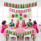 Pink and Green Tassel Garland,Paper Tissue Tassel Banner for Party Decorations,Pack of 20