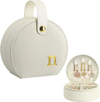 COLLECTIVE HOME - Travel Jewelry Case, Elegant Half-Moon Design with Gold Monogram, Detachable Handle, Personalized Accessory Organizer, Gift for Fashion-Forward Women and Teens (n)