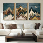 BINCUE Framed Mountain Wall Art Landscape Wall Decor Moon and Nature Artwork Mountains Wall Pictures Nature Landscape Art Prints Rustic Mountain Paintings for Farmhouse Bedroom Living Room Office 16x24 Inches Set of 3