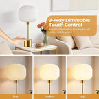 QiMH Glass Table Lamp for Living Room, Modern Bedside Lamp with Gream Ribbed Glass Shade, 3-Way Dimmable Touch Control Nightstand Lamp for Bedroom, Brushed Gold (2700K LED Bulb Included)