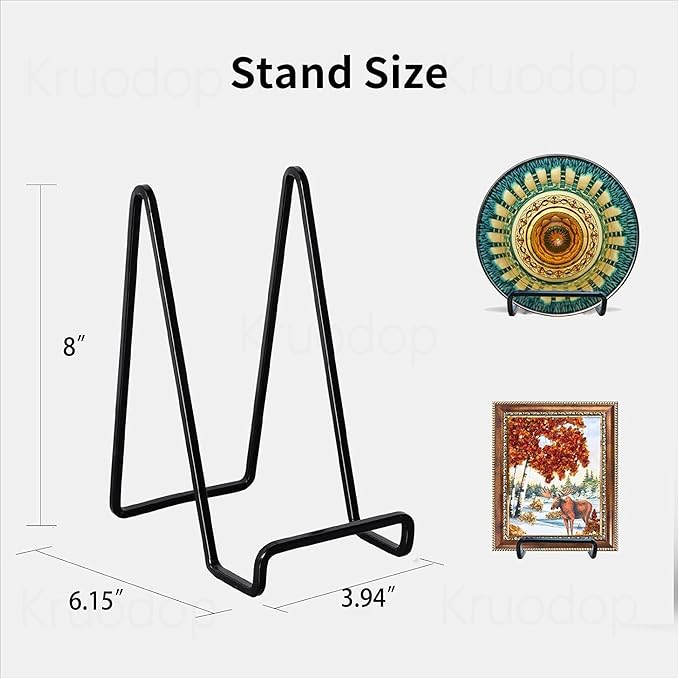3 Pack 8 inch Metal Plate Stands for Display, Plate Holder Pictures Frame Easel Display Stand, Tabletop Picture Stand, Iron Easels for Display Photo Frames, Plates, Vinyl Record，Book, Sign（Black）