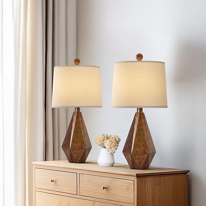 PoKat 20.25" Golden Brown Table Lamps Set of 2 for Night Stands, Vintage Bedroom Lamps for Bedroom Living Room, Retro Bedside Lamps for End Table, Suitable for Small Place, Golden Brown