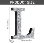 Qunclay 5.7" Silver Crystal Diamond Bling Letters Crushed Diamond Decoration Wooden Glitter Letter with Screw and Hooks Rhinestone Gift for Wedding Y2k Mcbling Bedroom Wall Decor (Letter L)