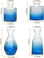 Mapoxy Glass Bud Vases Set of 4,Small Deep Blue Flower Vases for Wedding Centerpiece Table Decorations,Clear Vintage Embossed Mini Vases,Flower Arrangements in Vases for Party or Home Decor