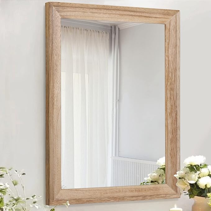 AAZZKANG Rustic Mirrors for Wall Rectangle Wooden Frame Hanging Mirror for Bedroom Bathroom Living Room Entryway Large 26"x18"