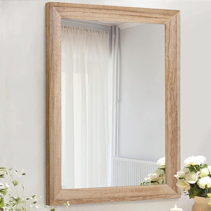 AAZZKANG Rustic Mirrors for Wall Rectangle Wooden Frame Hanging Mirror for Bedroom Bathroom Living Room Entryway Large 20"x16"