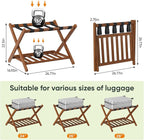 Luggage Racks Set of 2, Fully Assembled Suitcase Stand with Shoe Shelf, Foldable Bamboo Luggage Rack for Guest Room, Bedroom, Hotel, Walnut