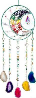 Large Dream Catchers, Chakra Tree of Life Dreamcatcher with Rainbow Healing Crystal Agate Suncatcher for Windows Hangings Prism Decoration Gifts for Adult Boys Bedroom Garden Room Decor