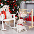 Estune Dog Garment Rack with 12 Wood Pet Clothes Hanger Wooden Dog Dress up Storage Small Closet Pet Clothes Organizer Accessories for Doll Cat and Puppy(Small)