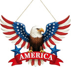 Wooden 4th of July Decoration Door Wreath for Front Door Sign America Eagle Wall Signs,250 Anniversary Independence Day Patriotic Day Wreath Welcome Memorial Day Hanging for Home Party Outdoor Indoor
