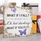 Inspirational Purple Butterfly Wall Art Decor, What If You Fly Motivational Quote Canvas Painting Artwork Picture Posters for Teens Room Bedroom Office (8 X 8 Inches, Framed)