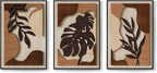 Framed Wood 3D Boho Textured Wall Art Bedroom, 3 Piece Tropical Botanical Carved Wooden Artwork for Walls, Brown Monstera Leaf Wood Wall Art Decor for Living Room Dining Room Home Office, 16x24 Inch