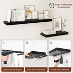 Vivelove 12" Deep Floating Shelves for Wall 36 Inches Long, 2 in Thick Wall Shelves, Shelf for Bedroom, Bathroom, Living Room, Kitchen, Office, Modern Home Decor, 36" X 12" X 2", Set of 2, Black