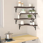 ROMGUAR CRAFT Corner Floating Shelves Wall Mounted Set of 4, Rustic Wood Storage Display Shelves for Home Decor, Bathroom, Kitchen, Bedroom, Living Room, Office (Brown)