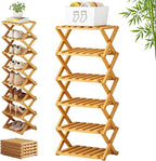 The 9-Tier No-Assembly Bamboo Rack, 3-9 Tiers Bamboo Shoe Rack, Foldable Bamboo Vertical Shoe Organizer, Multifunctional & Space-Saving, For Entryway, Closet, Corner, Bedroom, Hallway (Wood, 6Tiers)