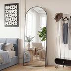 DUMOS Arched Full Length Floor Mirror, 65"x24" Full Body Standing Mirror with Aluminum Frame and Shatter Proorf Nano Glass, Modern Wall Hanging Leaning for Living Room, Home Decor, Black