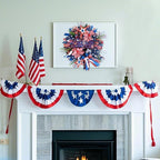 TEMPUS 20“ God Bless America 4th of July Patriotic Mesh Deco Wreath for Front Door, Memorial Day Red, White and Blue Ribbon Wreath for Indoor and Outdoor, Home Holiday Decor Summer Party Decor