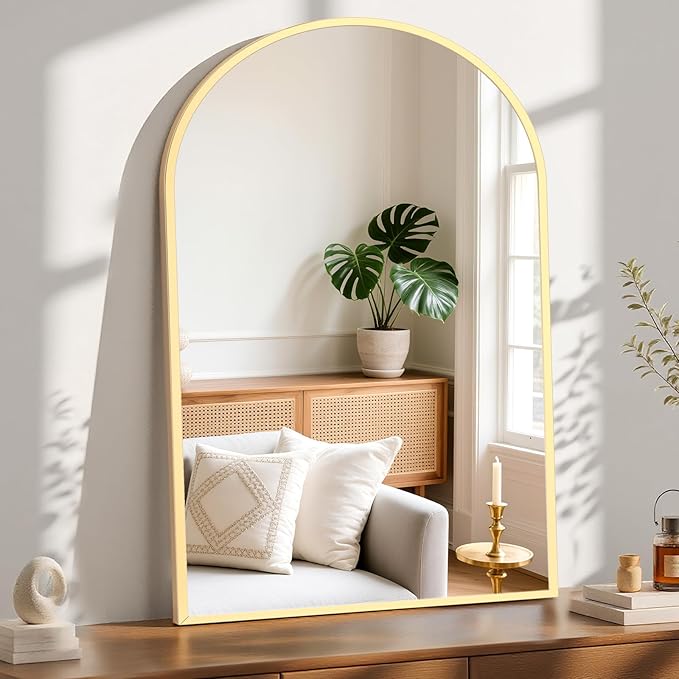 Sweetcrispy 30"x40" Arched Gold Bathroom Mirrors for Wall, Bathroom Mirrors for Over Sink, Metal Framed with HD Shatter-Proof Glass for Entryway, Living Room, Bedroom, Home Decor