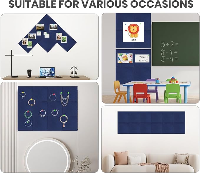 Large Cork Board Alternative 36" X 24" Bulletin Board - 6 Pack Removable Felt Wall Tiles with 20 pushpins, Large Cork Boards for Walls Cork Board for Office Pin Board Tack Board - Denim Blue