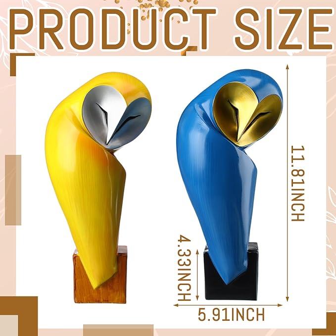 Thyle 2 Pcs Mid Century Modern Owl Statue for Home Decor Accents Resin Owl Sculpture Handmade Vintage Modern Birds Statue for Bookshelves Desk Living Room Display Collectible Gift (Classic,11.8 Inch)