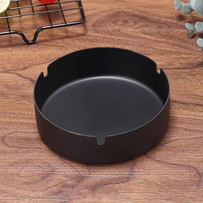 Ashtray Stainless Steel Cigarette Ashtray Ash Tray for Cigarettes 2 Pack (Black, Large-3.94in)