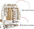 SUOERNUO Garment Rack with Wheels Clothing Rack for Hanging Clothes Multi-functional Bedroom Clothes Rack，White+Double Rods