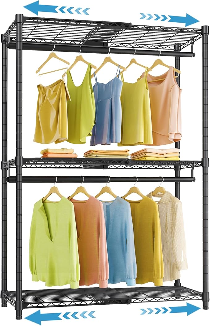VIPEK X1 Expandable Clothes Rack Heavy Duty Adjustable from 2' to 3'5" with Adjustable Shelves and Hanger Rods, Reach-in & Walk-in Closets Metal Garment Racks Portable Closet, Black
