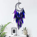 Moon Dream Catcher Handmade for Bedroom Purple and Blue Feather Dream Catchers for Home Decoration Ornaments for Bedroom Wall Hanging (Purple Feather - 1pc)