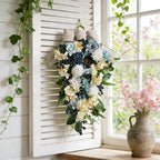 Idyllic 25 Inch Spring Blue Rose Door Hanging Artificial Floral Swag for Front Door Window Porch Stair Railing Spring Holiday Indoor Outdoor Home Decor
