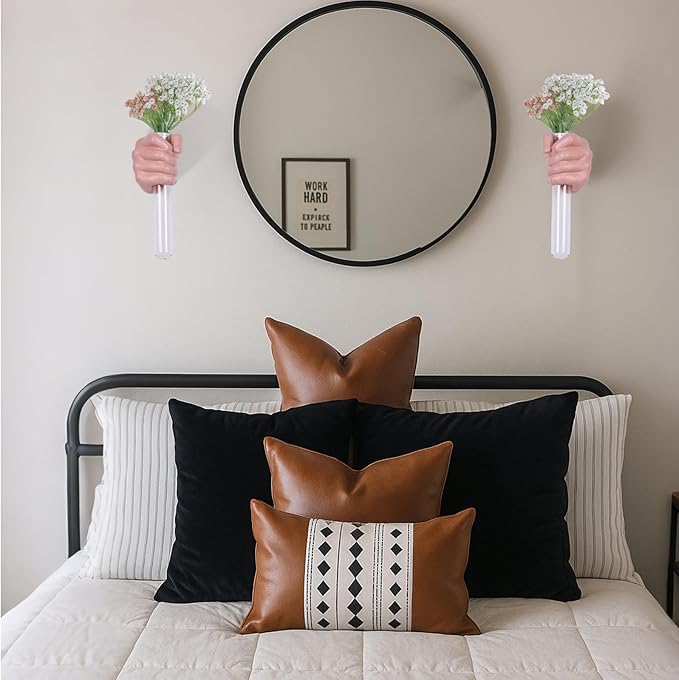 2 Pieces Wall Sculptures, Hands Vase Home Decor, Wall Mount Art Sculpture, Unique Wall Art Statue, Funky Flower Vase Decorations, Modern Eclectic Hanging Decor,Hands Statue (Pink(L+R))
