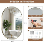 Brushed Nickel Mirror, 24"x36" Oval Bathroom Mirror, Oval Mirror with Brushed Metal Frame, Wall Mount Mirrors Decor for Bathroom, Bedroom, Entryway (Hangs Horizontally or Vertically)