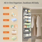 Yecaye Over the Door Shoe Organizer Hanging with Large Pockets, 8 Tier Back of Door Storage for Nursery, Closet and Bathroom, Partition Behind Door Organizers Shelf with Baby Clothes (1 Pack, Grey)