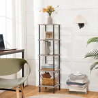 HOOBRO 5-Tier Corner Shelf Stand, Corner Square Rack Display Shelf, Tall Storage Rack Plant Stand, Bookcase for Small Spaces, Living Room, Home Office, Kitchen, Greige and Black BG50CJ01
