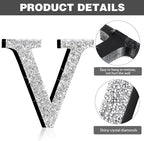 Qunclay 12'' Silver Crystal Diamond Bling Letters Crushed Diamond Decoration Wooden Glitter Letter with Screw and Hooks Rhinestone Gift for Wedding Y2k Mcbling Bedroom Wall Decor (Letter V)