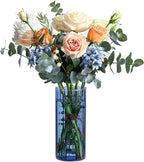 ComSaf Glass Cylinder Vases, Bud Vase for Centerpieces, 8 Inch Tall Ribbed Vase Hurricane Floating Candle Holder, Decorative Flower Vases for Wedding Reception, Home Decor, Housewarming Gift (Blue)