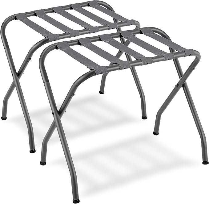 SONGMICS Luggage Rack, Pack of 2, Luggage Racks for Guest Room, Suitcase Stand, Steel Frame, Foldable, for Bedroom, Gray URLR64GS-2