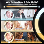 MIYADIVA Makeup Mirror with Lights,20X Magnifying Mirror with Light and Touch Switch,Vanity Mirror with 3 Color Light and 80 LEDs,2-Sided Lighted Magnified Mirror 8.8 Inches