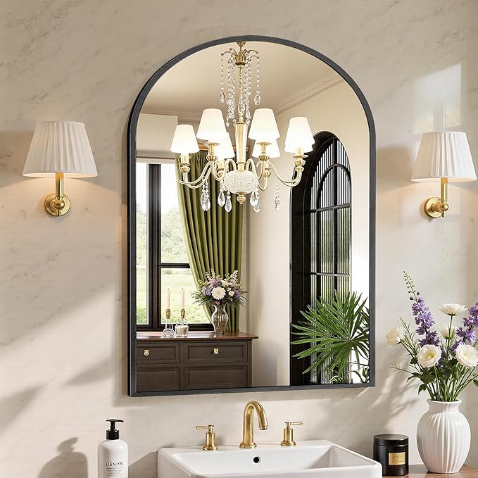 Sweetcrispy 38"x30" Arched Black Bathroom Mirrors for Wall, Bathroom Mirrors for Over Sink, Metal Framed with HD Shatter-Proof Glass for Entryway, Living Room, Bedroom, Home Decor